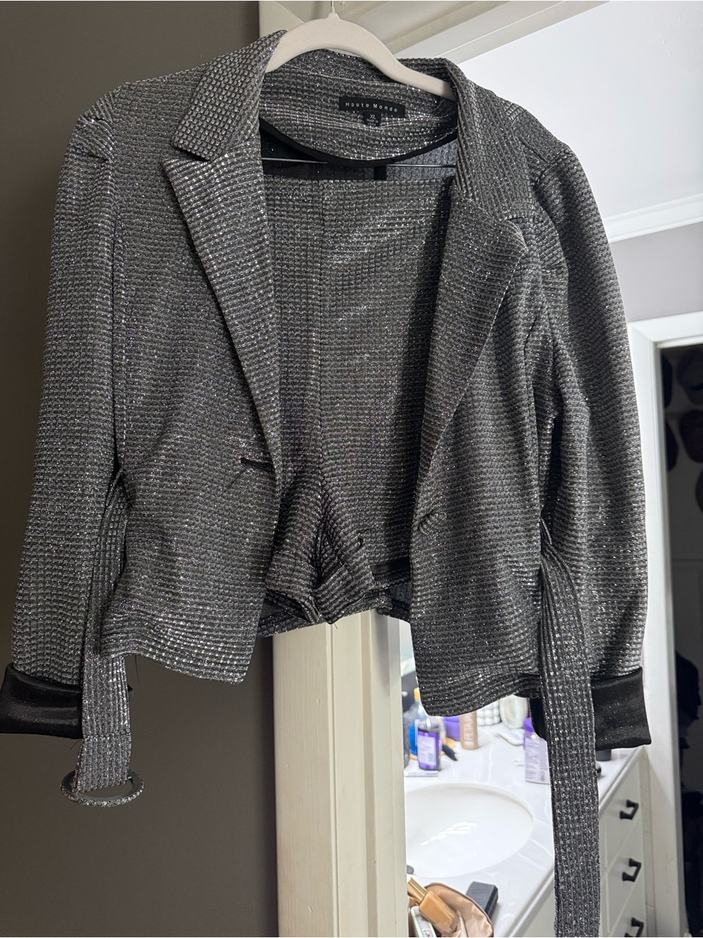 Worthington Silver Tweed Cropped Blazer Jacket and shorts
